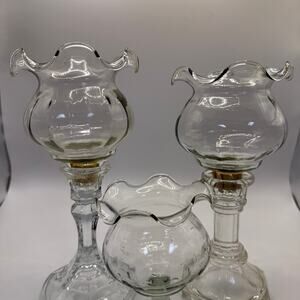Vintage Ruffled Glass Votive Tulips Set of 3 (Candlestick not included)
